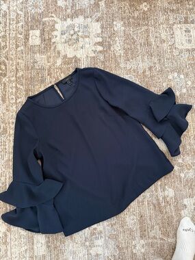 J.Crew Navy Ruffle Sleeve Blouse – Size 10